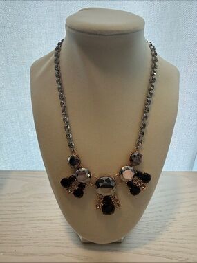 Fossil Black and Gunmetal Crystal Bib Necklace